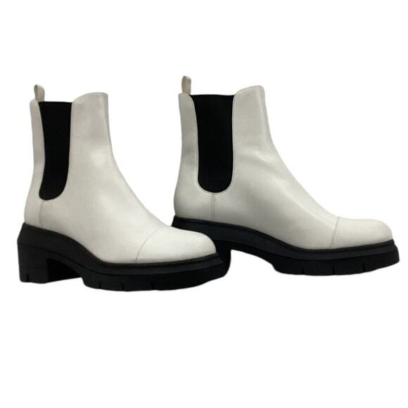 Stuart Weitzman Norah Chelsea Bootie White Size 8.5 C  Leather Platform Lug Sole - Picture 5 of 16